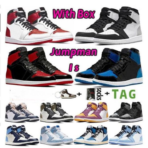 

with box man basketball shoes sneakers trainers 1s stage haze royal patent university blue dark mocha bubble gum heritage twist 2022 with