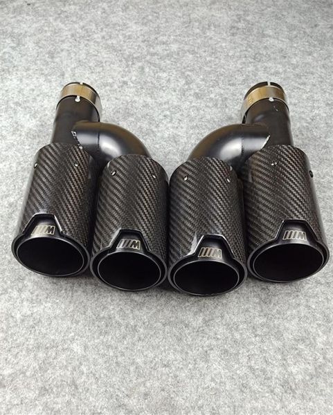 

one pair h style carbon fiber exhaust end tips auto muffler glossy black stainless steel for bmw with m logo233k5471768