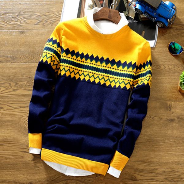 

men's sweaters mens autumn men long sleeve pullovers outwear fashion check print round neck slim fit knit 221121, White;black