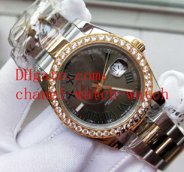 

real p 116333 41mm 18k yellow gold /ss mens automatic machinery watch roman grey dial stainless steel diamond men's sport wrist watches, Slivery;brown
