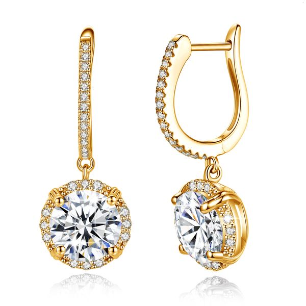 

charm luxury 4 carat 8mm dangle earrings for women pure sterling silver 925 certified wedding ladies jewelry trend 221119, Golden