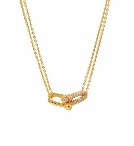 

high edition cubic zirconia paved hardwear double link pendant necklace graduated necklace classic designer jewelry mothers039 4698541, Silver