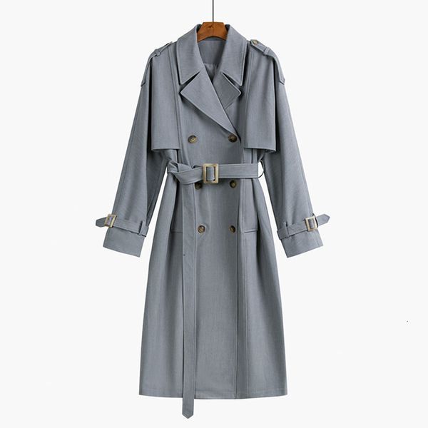 

women's wool blends double breasted trench coat women office lady notched collar full sleeve overcoat with belt elegant long chic outer, Black