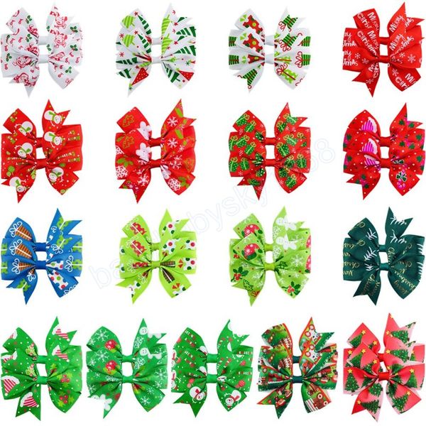 

baby hair clips christmas print barrettes kids cotton hairpins toddler girls bowknot clippers headwear xmas hair accessories for children, Slivery;white