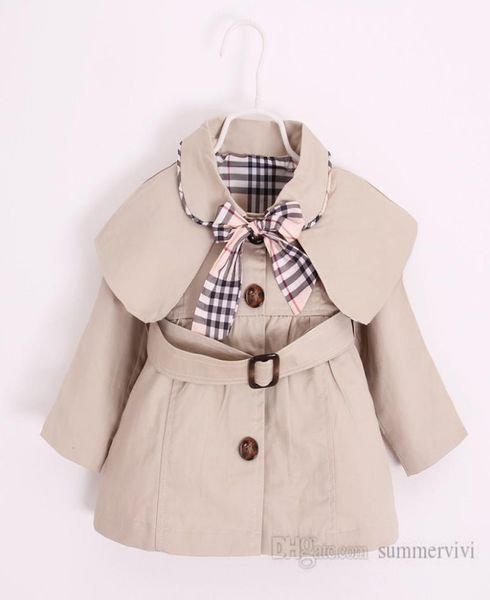 

designer baby girls shawl trench coat kids plaid bows tie lapel long sleeve outwear children single breasted belt princess clothin6342083, Camo