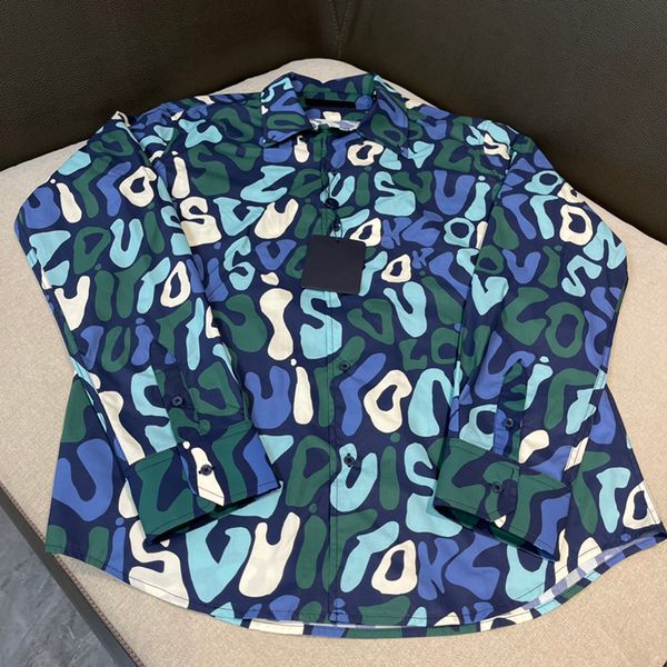 

2022 new men's long sleeve casual shirt luxury brand design colorful lettering single breasted shirt, White;black