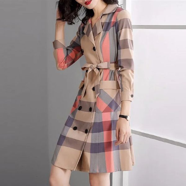 

women's trench coats pair of pairs garibs mid length plaid female autumn and winter british style slim suit collar q 221121, Tan;black