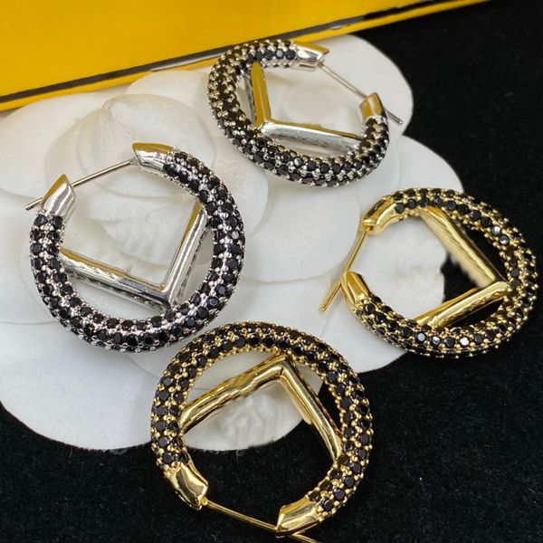 

big hoops diamonds embellish earrings fashion hoop huggie f letters luxurys exaggerate copper earring brands women jewelry birthday party ch, Golden;silver