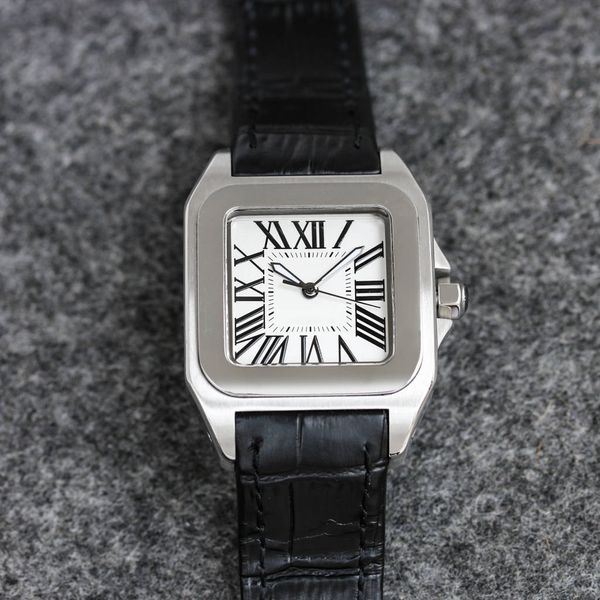 

luxury men's watch white square dial 40mm w20106x8 folding buckle roman digital sapphire crystal glass stainless steel 904l waterproof, Slivery;brown