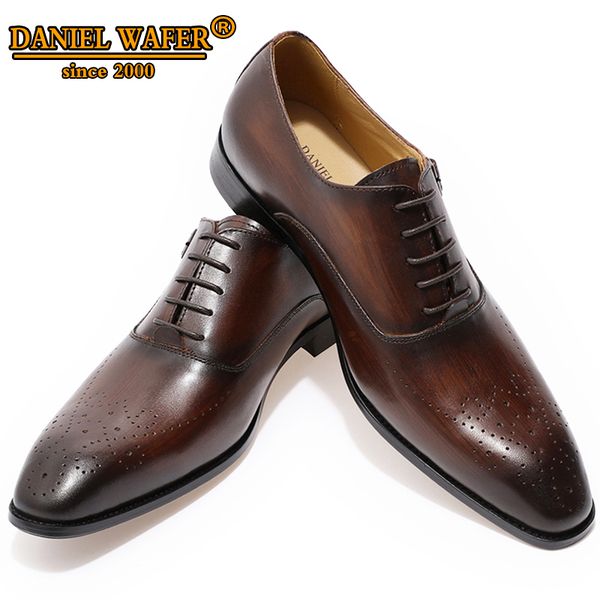

dress shoes elegant men genuine leather oxford shoes buckle strap office dress wedding brown brogue pointed toe formal shoe 221121, Black