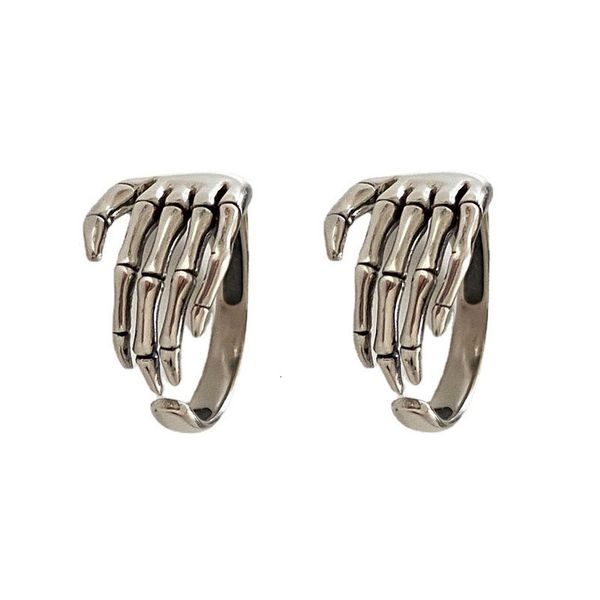 

solitaire ring 2pcs good-looking 925 sterling silver vintage creative resizable skeleton hand grip shaped finger s jewelry loop 221119, Golden;silver