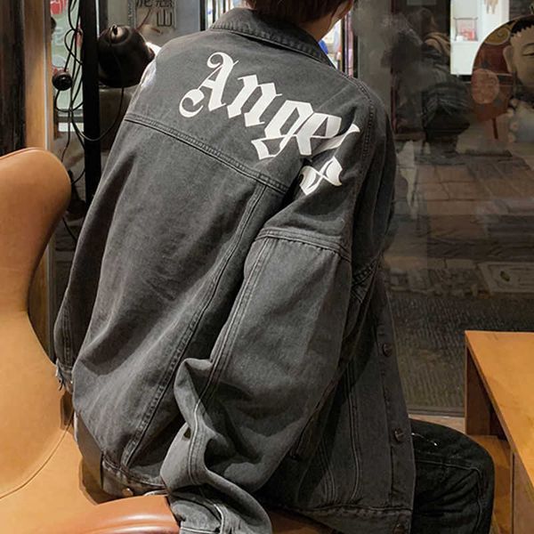 

mens denim jacket designer denims coat couple parka washed old cardigan coats fashion sweatshirt, Black;brown