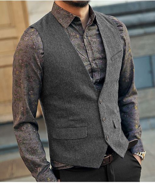 

mens suits blazers grey vest suit boutique wool tweed slim fit leisure cotton male gentleman beckham business waistcoat for wedding groomsme, White;black
