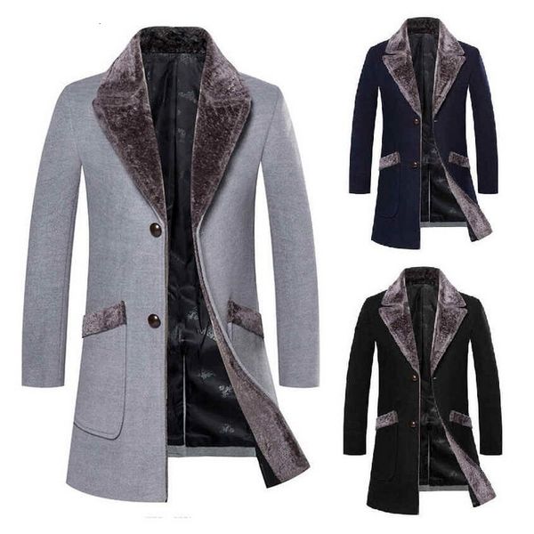 

men's jackets men midlength woolen coat fashion wool thick warm trench big fur collar warm outwear m5xl 221121, Black;brown