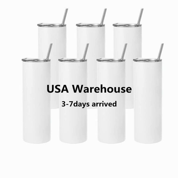 

25/50pc/carton 20oz usa stock straight sublimation tumblers stainless steel insulated water bottle portable coffee tea mugs with plastic str