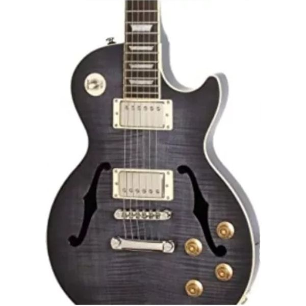 

lvylogo own designed shape electric guitar chrome parts black burst quilt flame f hole fret nibs silver hardcase added