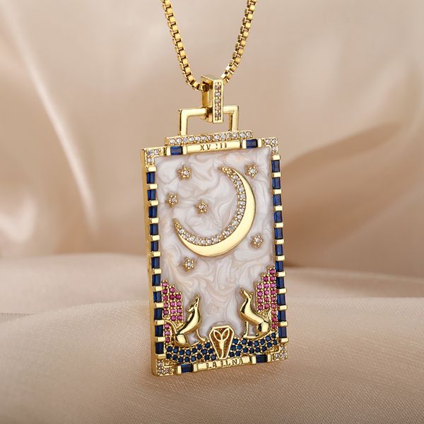 

chokers aesthetic dripping oil moon tarot necklace for women goth card pendant choker chain stainless steel jewelry gifts 221121, Golden;silver