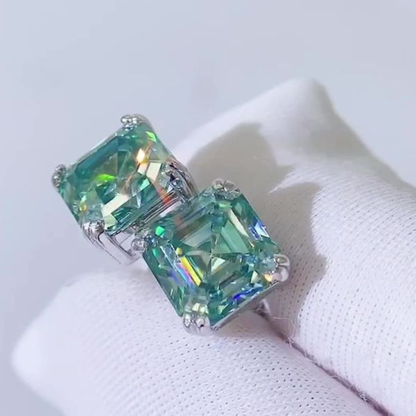 

gold plated 925 sterling silver blue green moissanite diamond earrings studs nice gift for men women, Golden;silver