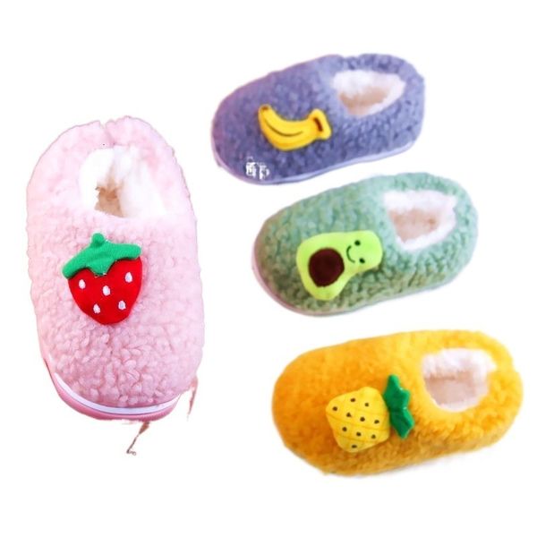 

slipper children cotton slippers baby girl shoes home indoor winter solid color boy soft hair warmth sneakers 221121, Black;grey