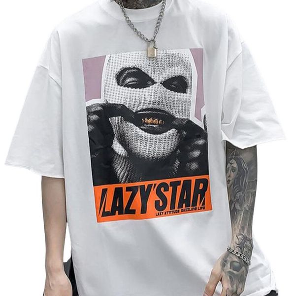 

men's t-shirts hip hop t shirt men print lazy star graphic tees streetwear oversize homme short sleeve tshirts cotton women camisetas h, White;black