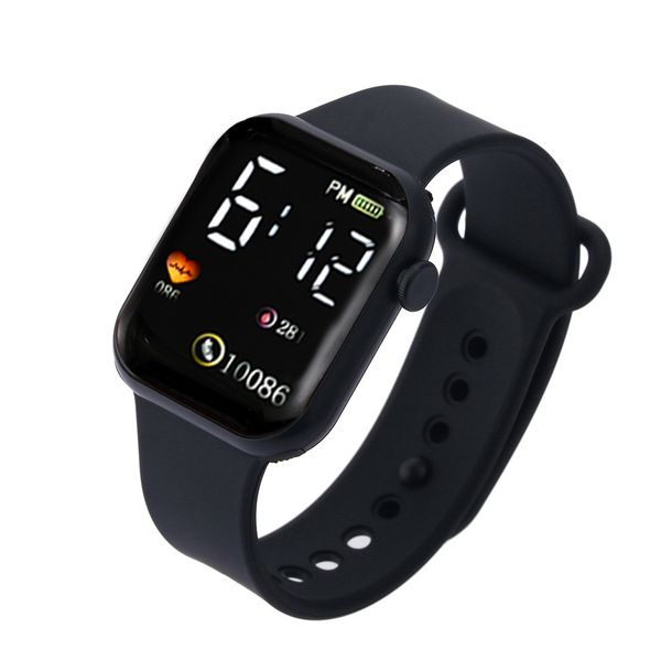 

boys girls silicone kids smart watch strap electronic waterproof ip67 students digital led wristwatch, Slivery;brown