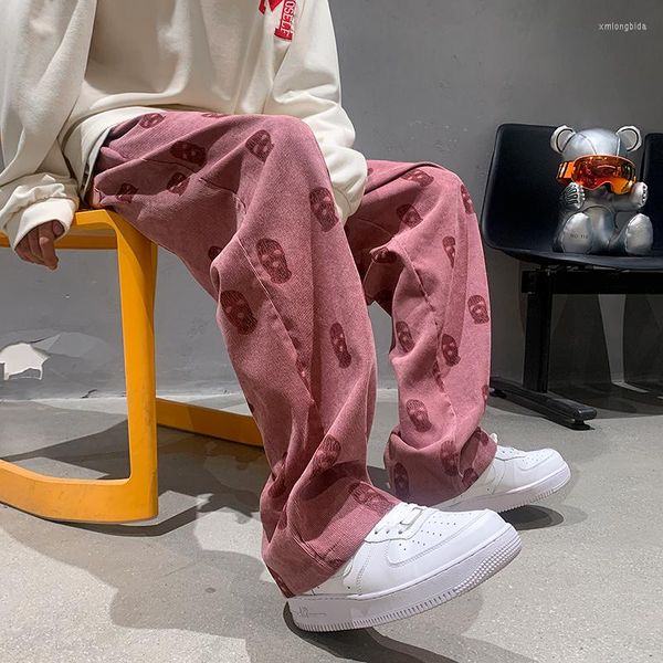 

men's pants baggy corduroy men wide spring fashion design print trousers hiphop straight sweatpants oversized bottoms man y2k clothes, Black
