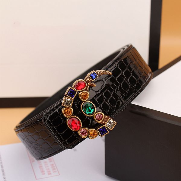 

belts designers luxurys belt with trendy business metal buckle belt gemstone setting design casual versatile womanbelt material leather widt, Black;brown