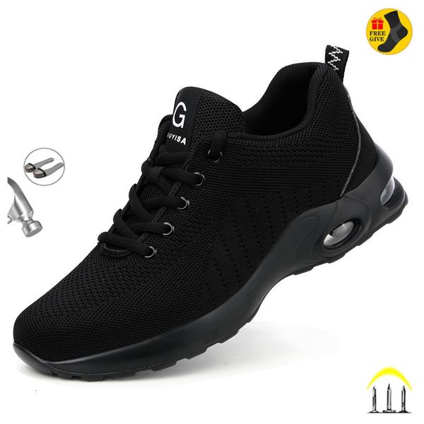

boots 35-50 air cushion working shoes for men anti-smashing steel toe puncture proof construction safety sneakers male footwear 221119, Black