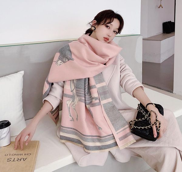 

whole celebrity design wool cashmere cotton scarf carriage chain tassel horse wrap shawl 60190cm multicolo5471419, Blue;gray