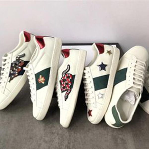 

genuine leather flats designer men women classic casual shoes python tiger bee flower embroidered cock love sneakers228e, Black