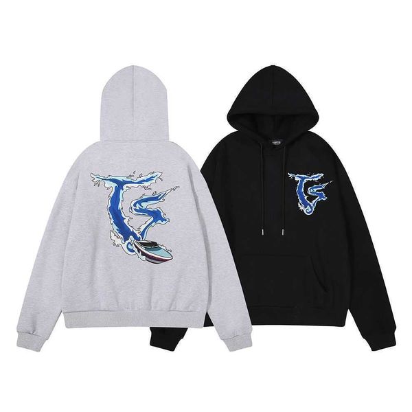 

brand trapstar hoodie speedboat spray print cotton warm fleece hoodie sweater for men and women, Black