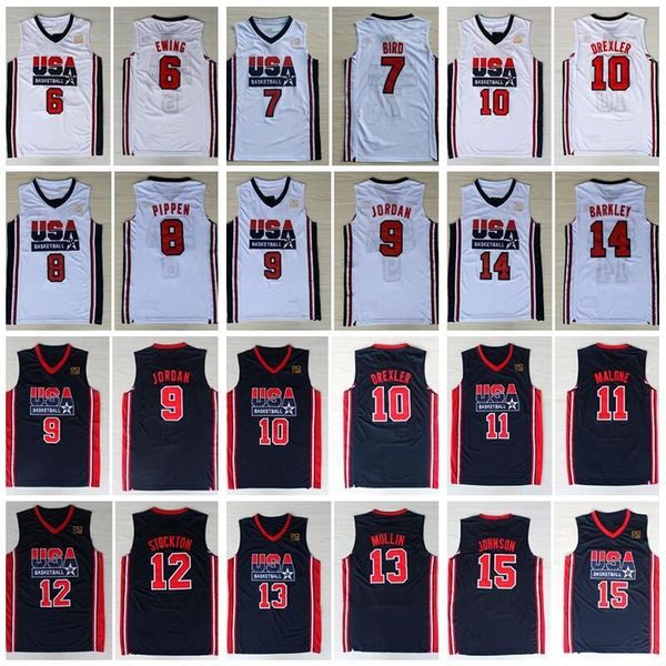 

1992 team usa basketball jerseys dream larry bird michael patrick ewing scottie pippen clyde drexler john stockton charles barkley johnson, Black