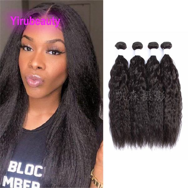 

brazilian human hair 12a remy hair extensions double wefts kinky straight yaki 10-30inch natural color, Black