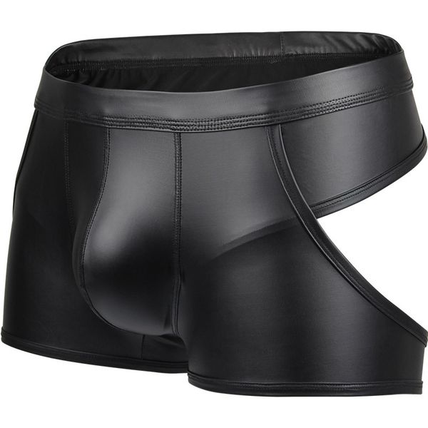 

underpants imitation leather mens patent underwear hollow stage nightclub boxer gay panties backless tanga hombre, Black;white