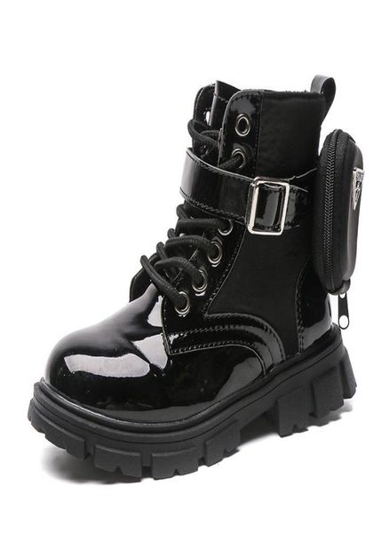 

boots girls 2021 autumn single fashion british style short children plus velvet leather chic2695655, Black;grey