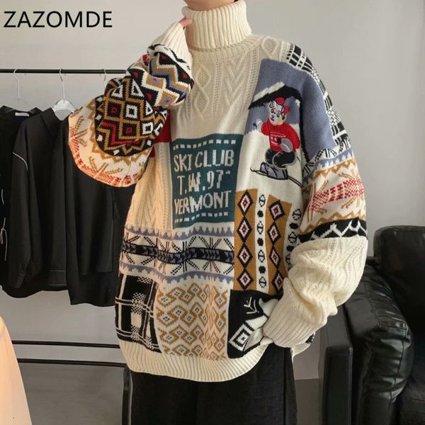 

men's sweaters zazomde winter men turtleneck christmas ski bear knitted pullovers casual male knitwear hip hop 221121, White;black