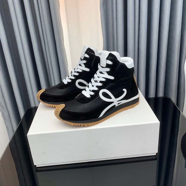 

mens womens loews luxury casual shoes flow runner in nylon suede lace up sneaker soft upper honey rubber wave sole that curves around a4, Black