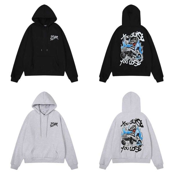

little fashion brand trapstar hoodie crazy truck print cotton fleece hoodie sweater for men and women, Black