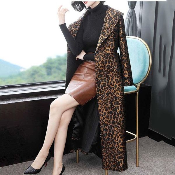 

women's trench coats leopard long sleeve women spring autumn fashion elegant female casual windbreaker lu2005 221121, Tan;black