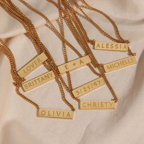 

pendant necklaces stainless steel 18k gold plated waterproof personalized name for women girl custom personal text 221121, Silver