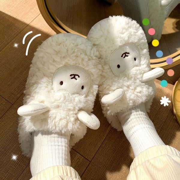 

slippers cartoon cute cotton autumn and winter indoor home couple warm faux fur girls shoes 221119, Black