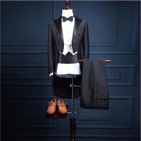 

mens suits blazers 5 piece jacketpantsvestbow tiebelt men suit tailcoat slim fit groom wedding prom 221121, White;black