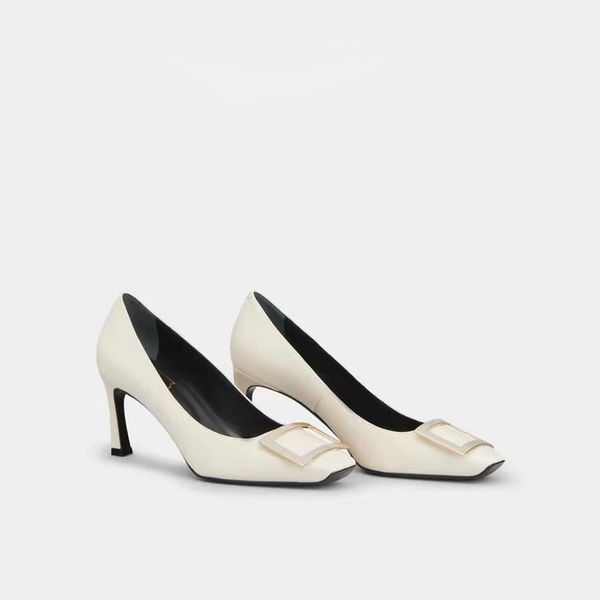 

women's shoes made in italybelle vivier trompette cream shoe is made of cattle leather with a metallic buckle, Black