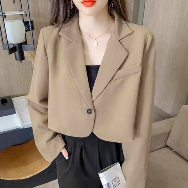 

women's suits blazers lucyever korean cropped women solid color simple single button outwear teens all match long sleeve office suit ja, White;black