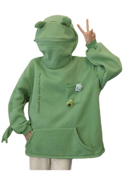 

women's hoodies sweatshirts embroidery frog oversized sweatshirt men and harajuku warm pullover womens korean style hoodie springtime 2, Black