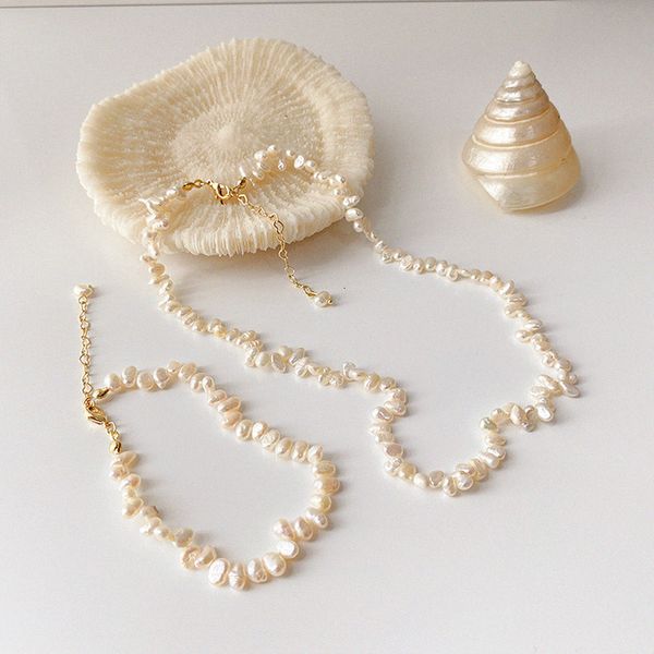 

chokers minar elegant natural freshwater pearl choker necklace for women irregular pearls beaded minimalist wedding jewellery 221121, Golden;silver