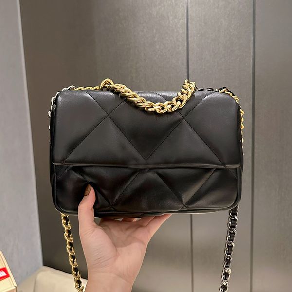 

8a womens 19 series lambskin quilted black bags with seral number classic flap purse gold metal chain hand totes crossbody shoulder outdoor