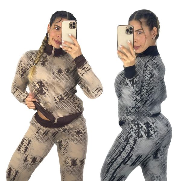 

2022 designer brand tracksuits women 2 piece set print jogging suit jacket pants set lady outfits stand collar long sleeve sweatsuits fall w, Gray