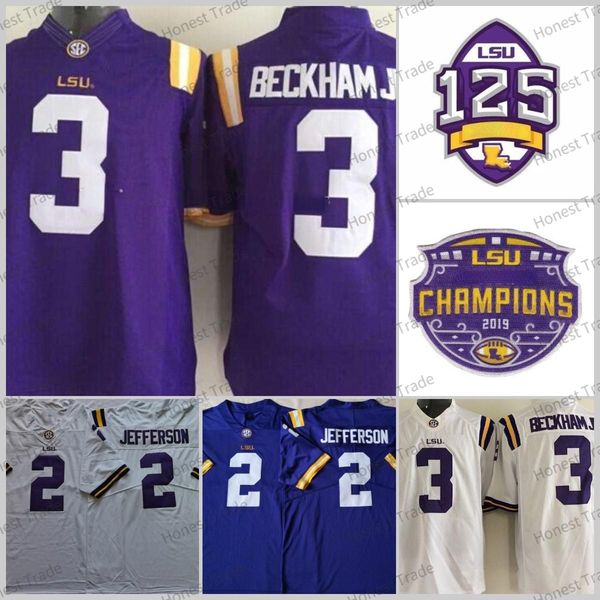 

american college football wear ncaa lsu tigers football jersey 2 justin jefferson 3 odell beckham jr. purple white college mens jerseys 125t, Black