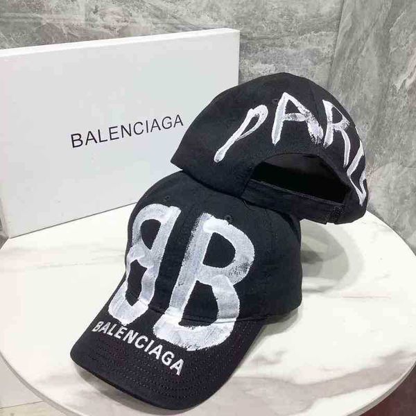 

in winter balencaigcaps products autumn new paris and b family hat double b baseball cap letter graffiti paint duck tongue hat color matchin, Blue;gray